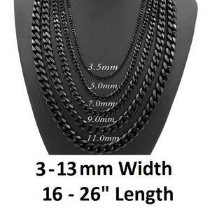 Black Stainless Steel 316L 3-13mm 16-26" Mens Curb Chain Necklace Man Gift