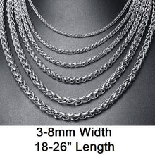 Load image into Gallery viewer, Stainless Steel Black, Gold, Silver 3-8mm &amp; 16-26&quot; Mens Twist Rope Wheat Chain Necklace
