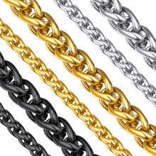 Load image into Gallery viewer, Stainless Steel Black, Gold, Silver 3-8mm &amp; 16-26&quot; Mens Twist Rope Wheat Chain Necklace