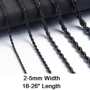 Stainless Steel Black, Gold, Silver 2-5mm & 16-26" Mens Twisted Knot Chain Necklace
