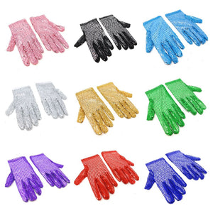 Sequin Fancy Dress Party Adult Gloves Shiny Lace 22cm Radius Finger