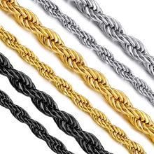 Load image into Gallery viewer, Stainless Steel Black, Gold, Silver 2-5mm &amp; 16-26&quot; Mens Twisted Knot Chain Necklace